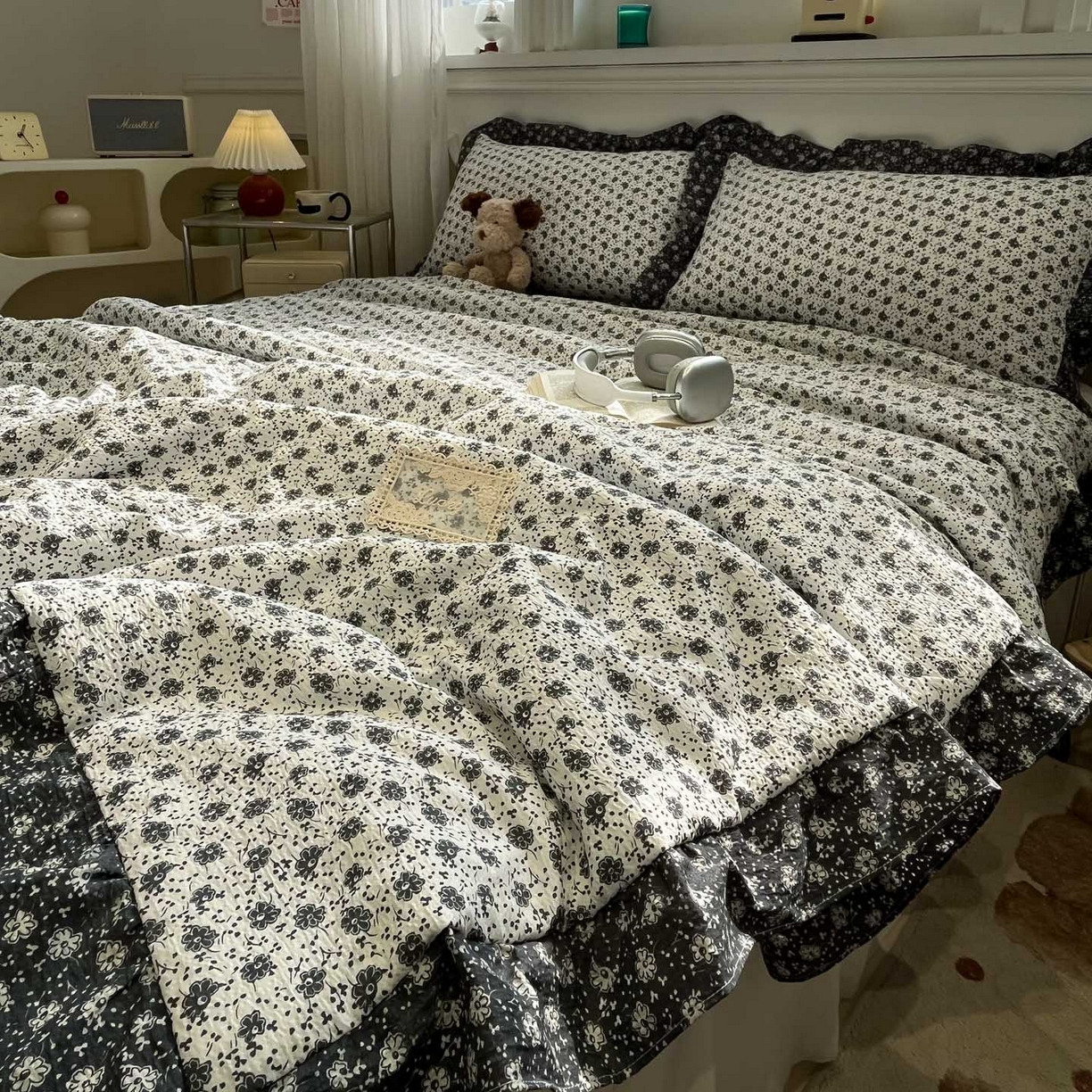 91家纺网 家纺一手货源 找家纺 一加一 2026新款复古碎花双层纱大豆夏被夏凉被空调被-纱边花眠 花团锦簇