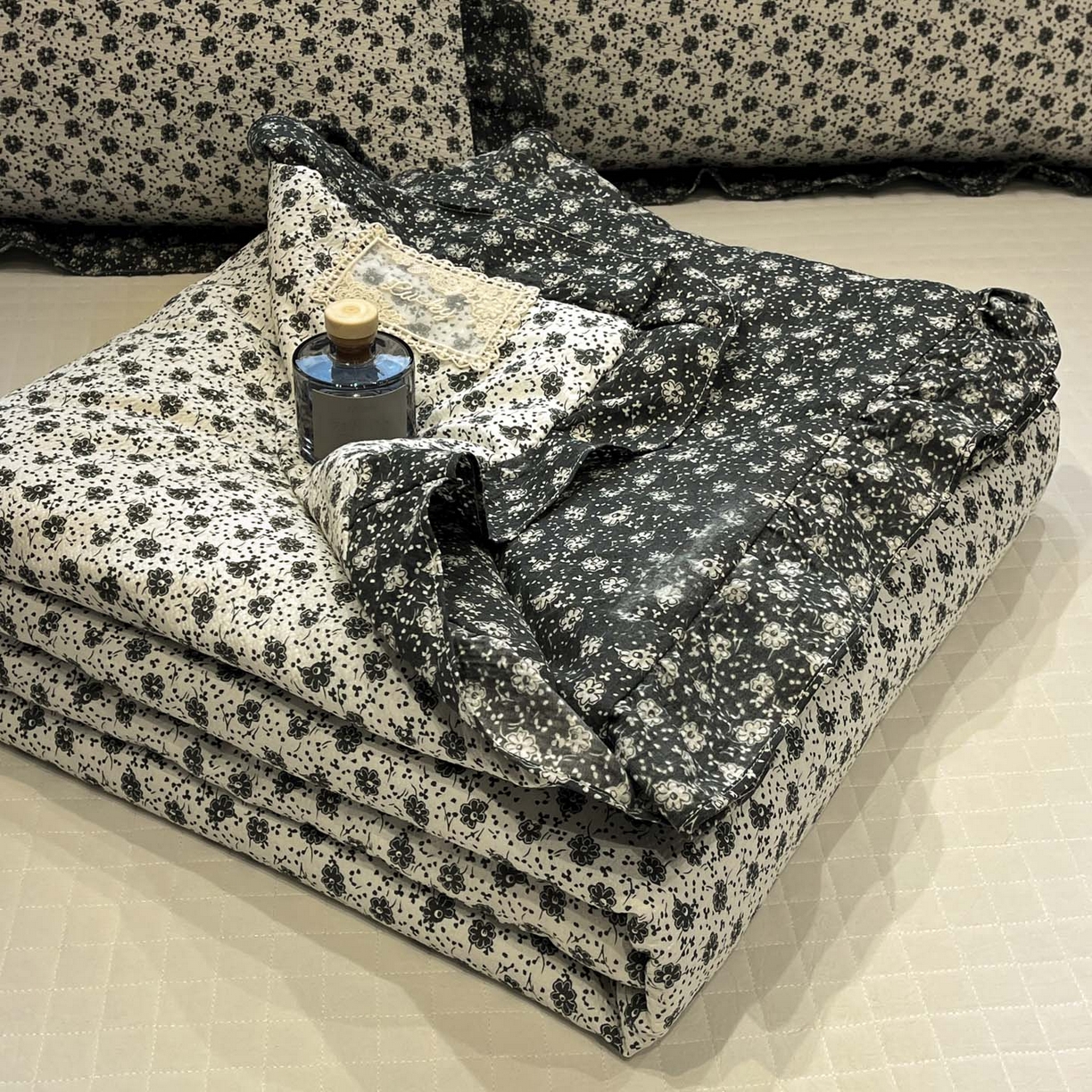 一加一 2026新款复古碎花双层纱大豆夏被夏凉被空调被-纱边花眠 花团锦簇