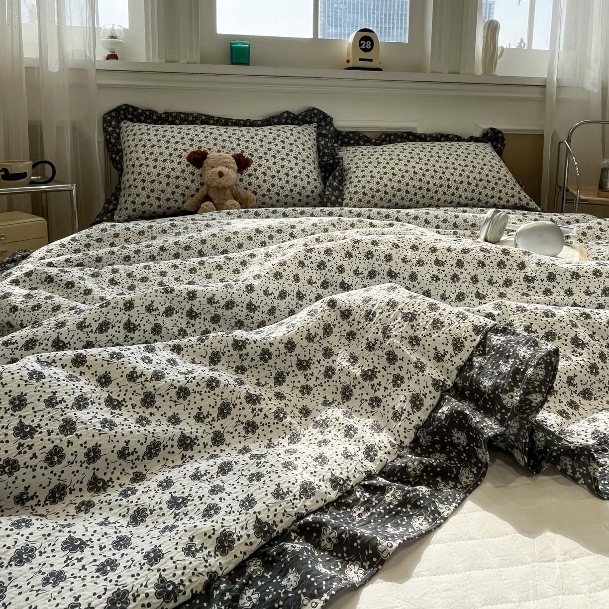 91家纺网 家纺一手货源 找家纺 一加一 2026新款复古碎花双层纱大豆夏被夏凉被空调被-纱边花眠 花团锦簇