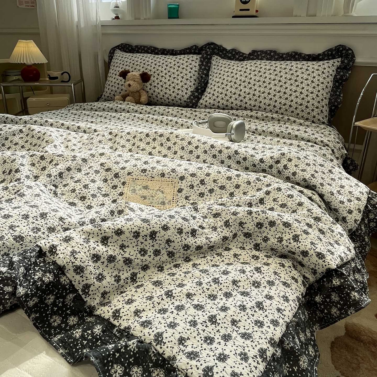 91家纺网 家纺一手货源 找家纺 一加一 2026新款复古碎花双层纱大豆夏被夏凉被空调被-纱边花眠 花团锦簇