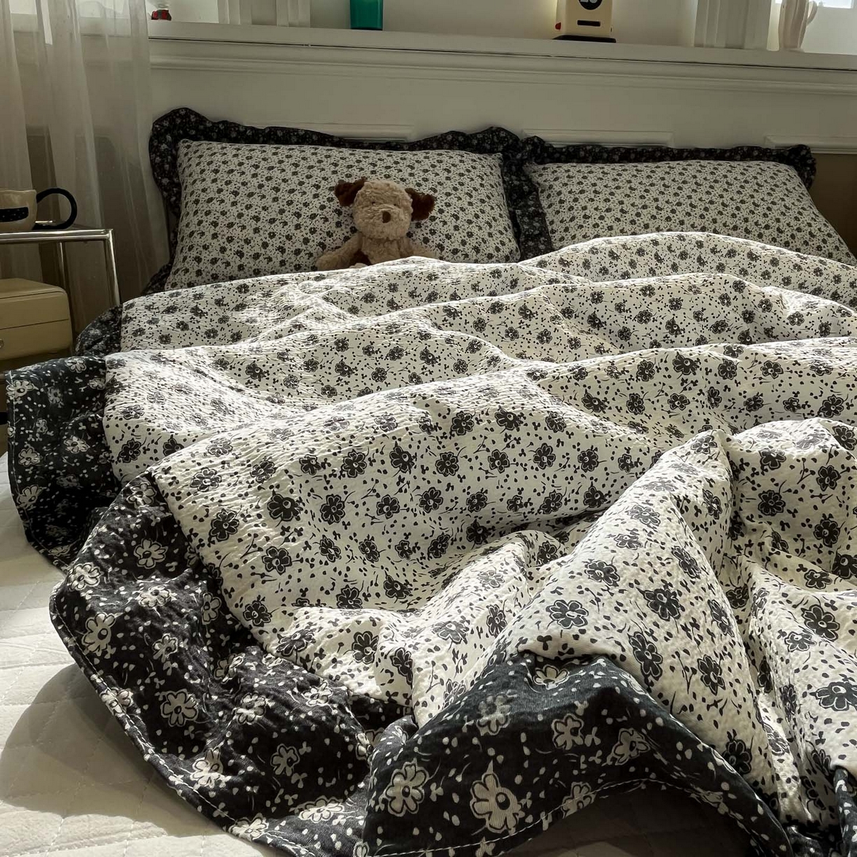 91家纺网 家纺一手货源 找家纺 一加一 2026新款复古碎花双层纱大豆夏被夏凉被空调被-纱边花眠 花团锦簇