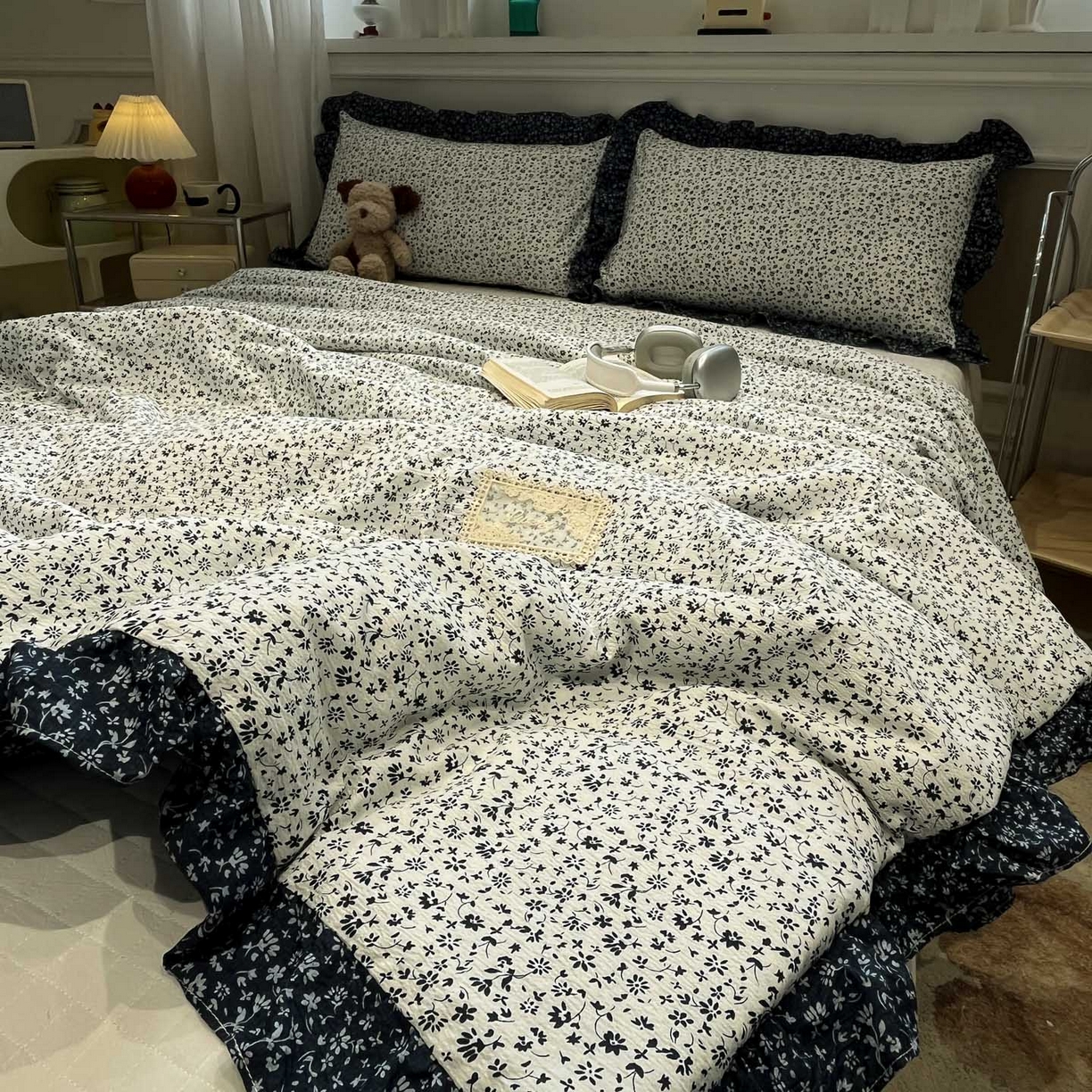 91家纺网 家纺一手货源 找家纺 一加一 2026新款复古碎花双层纱大豆夏被夏凉被空调被-纱边花眠 盛夏