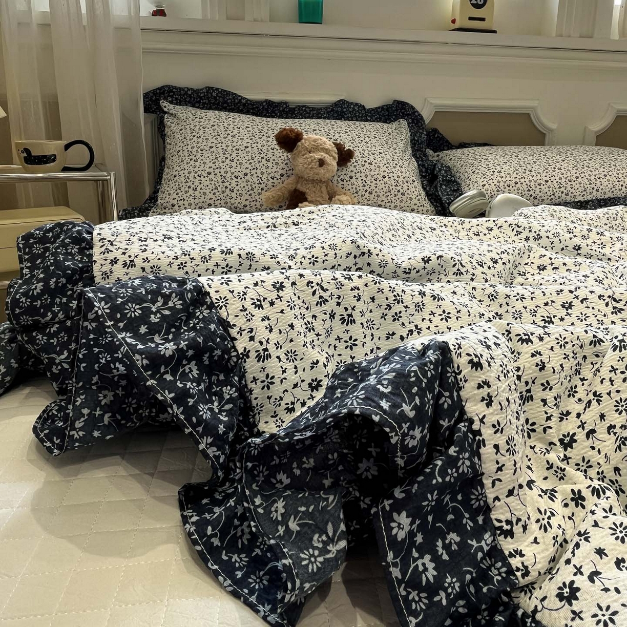 91家纺网 家纺一手货源 找家纺 一加一 2026新款复古碎花双层纱大豆夏被夏凉被空调被-纱边花眠 盛夏