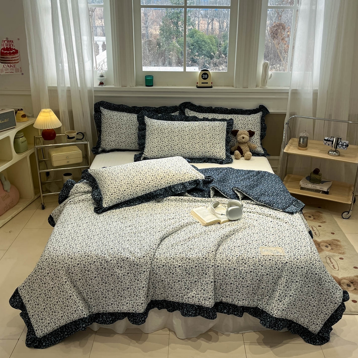 91家纺网 家纺一手货源 找家纺 一加一 2026新款复古碎花双层纱大豆夏被夏凉被空调被-纱边花眠 盛夏