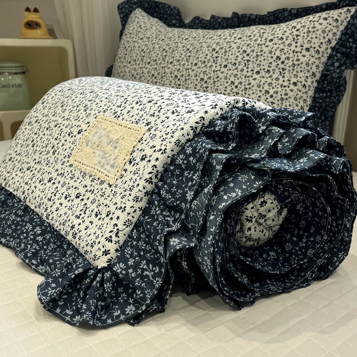 91家纺网 家纺一手货源 找家纺 一加一 2026新款复古碎花双层纱大豆夏被夏凉被空调被-纱边花眠 盛夏