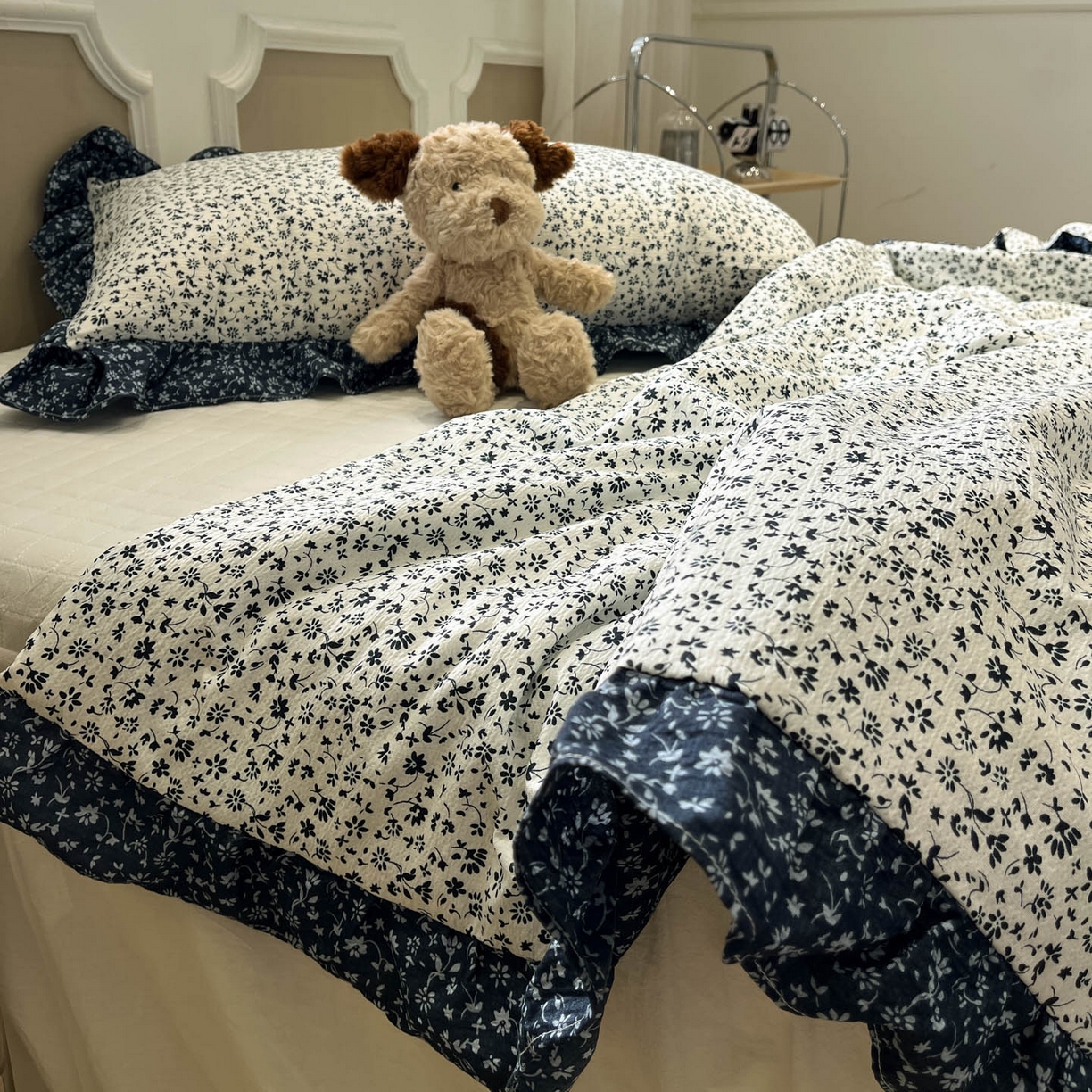 91家纺网 家纺一手货源 找家纺 一加一 2026新款复古碎花双层纱大豆夏被夏凉被空调被-纱边花眠 盛夏