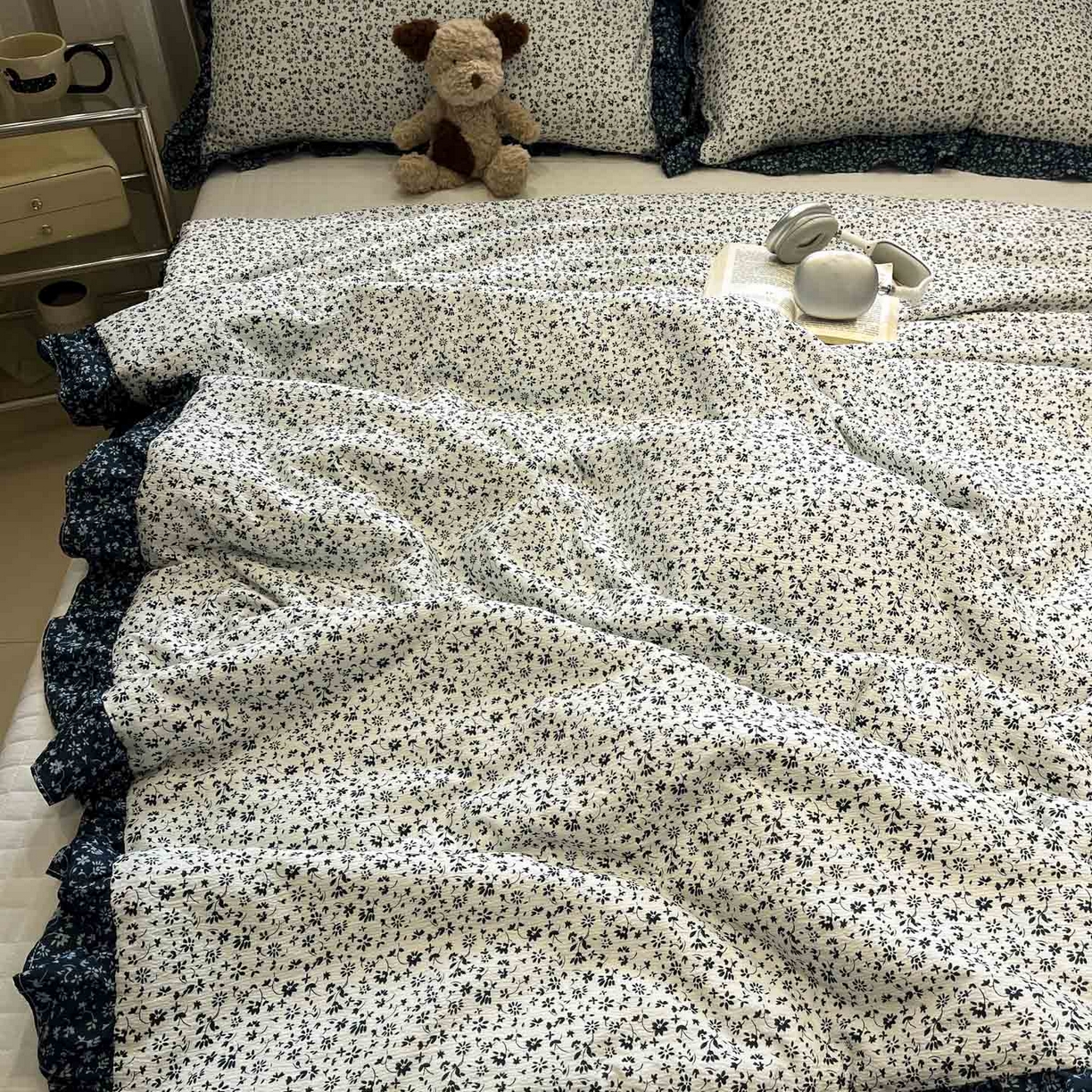 91家纺网 家纺一手货源 找家纺 一加一 2026新款复古碎花双层纱大豆夏被夏凉被空调被-纱边花眠 盛夏