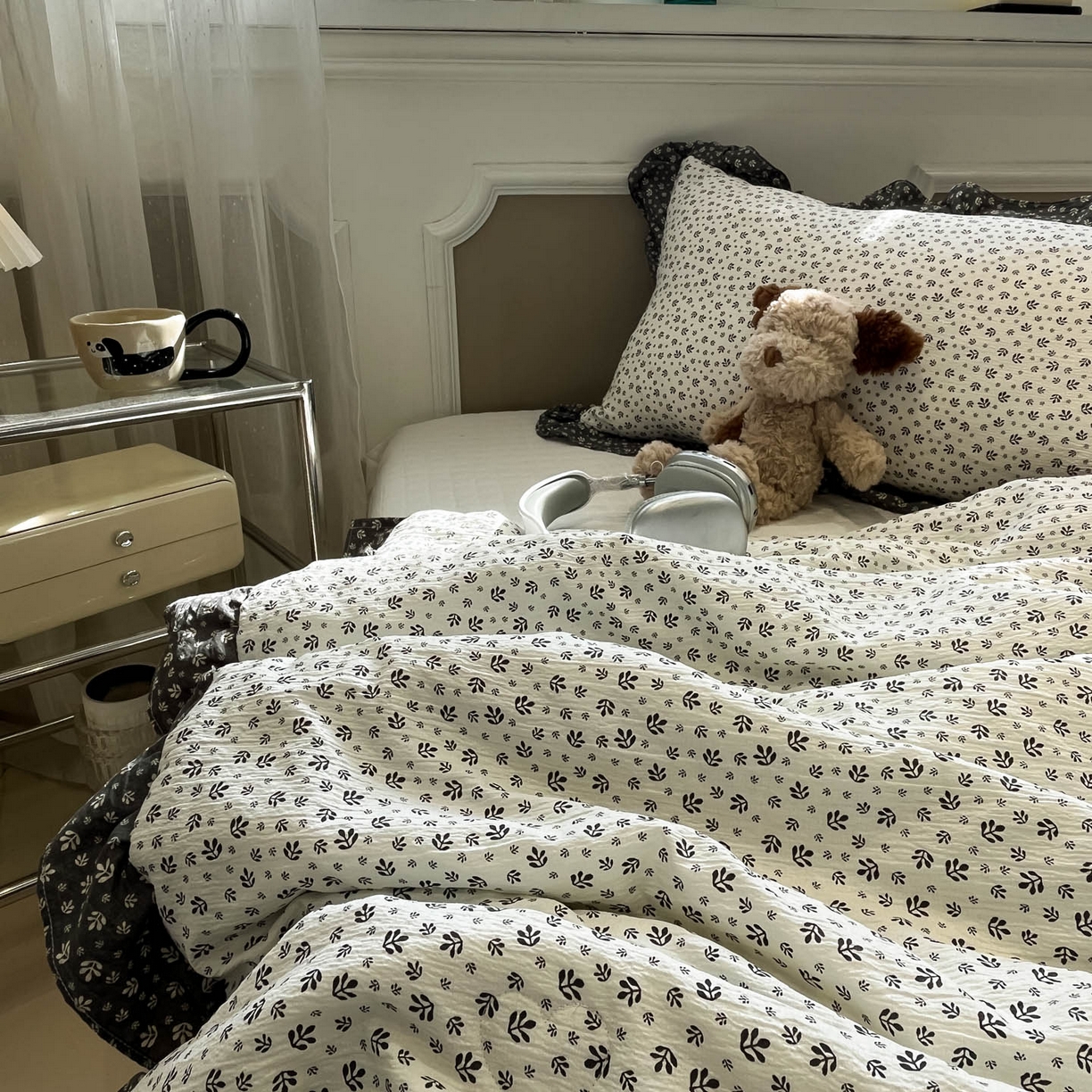 91家纺网 家纺一手货源 找家纺 一加一 2026新款复古碎花双层纱大豆夏被夏凉被空调被-纱边花眠 叶影