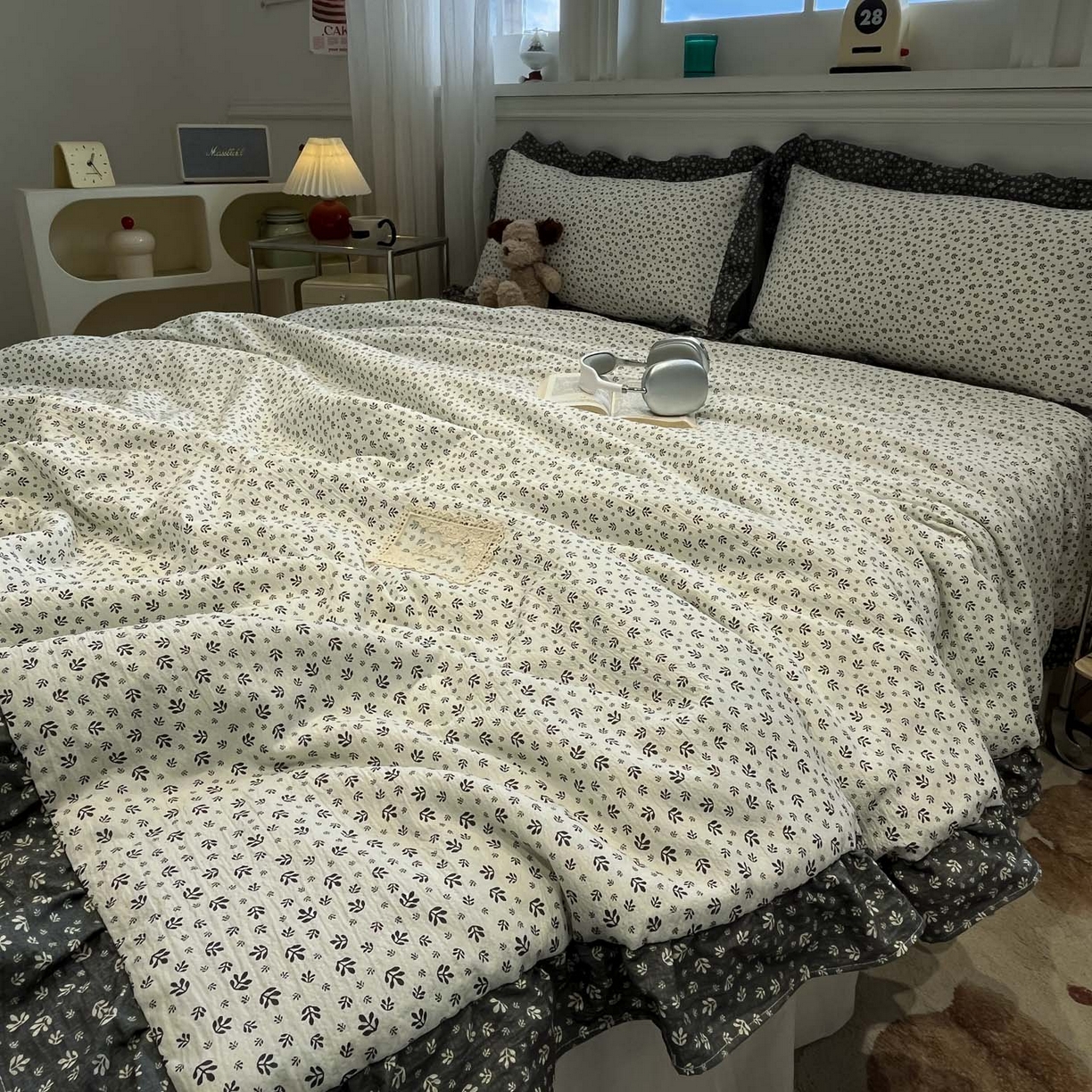 91家纺网 家纺一手货源 找家纺 一加一 2026新款复古碎花双层纱大豆夏被夏凉被空调被-纱边花眠 叶影