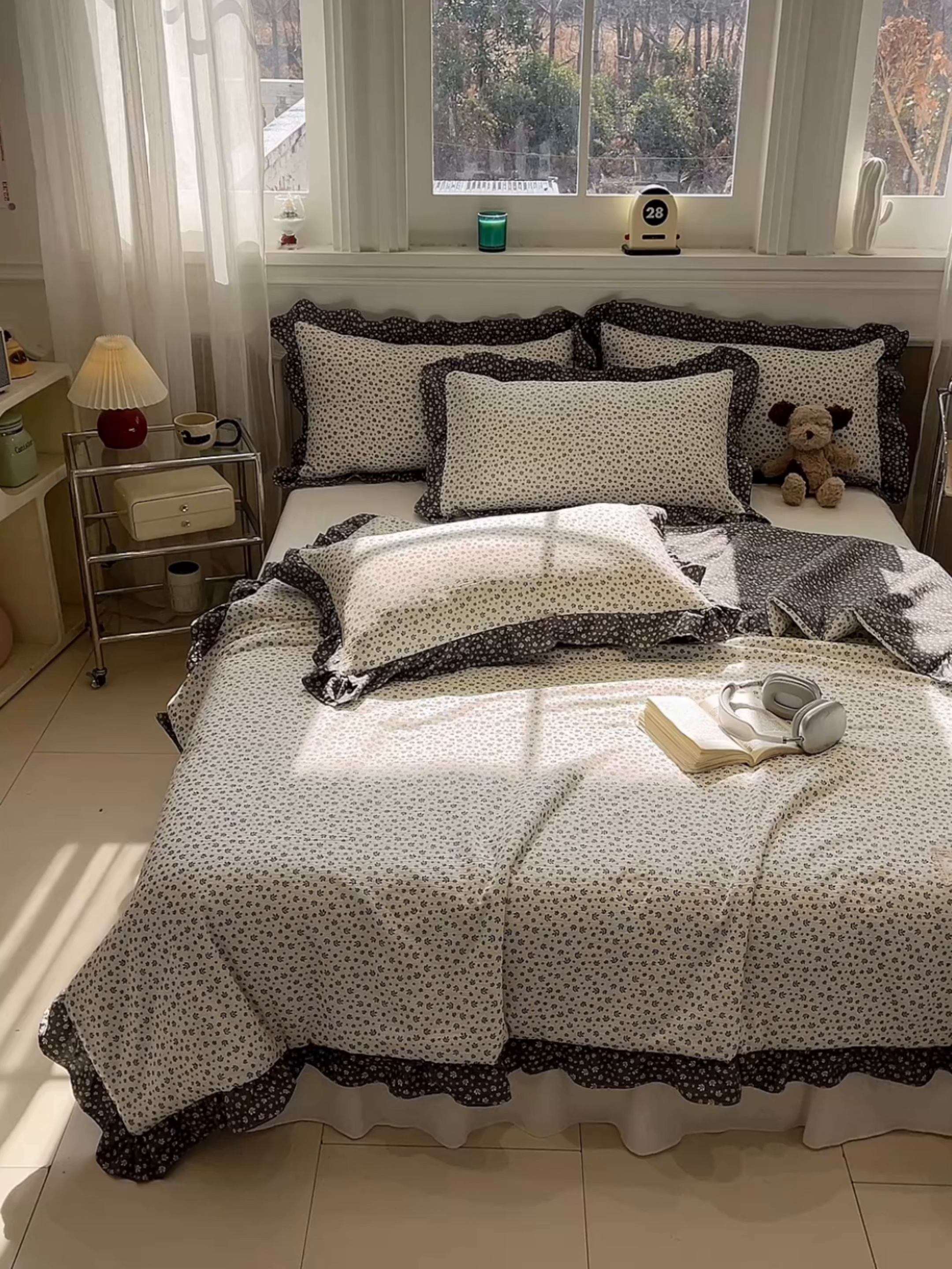 91家纺网 家纺一手货源 找家纺 一加一 2026新款复古碎花双层纱大豆夏被夏凉被空调被-纱边花眠 叶影