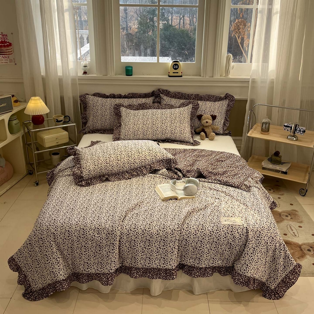 91家纺网 家纺一手货源 找家纺 一加一 2026新款复古碎花双层纱大豆夏被夏凉被空调被-纱边花眠 绽放