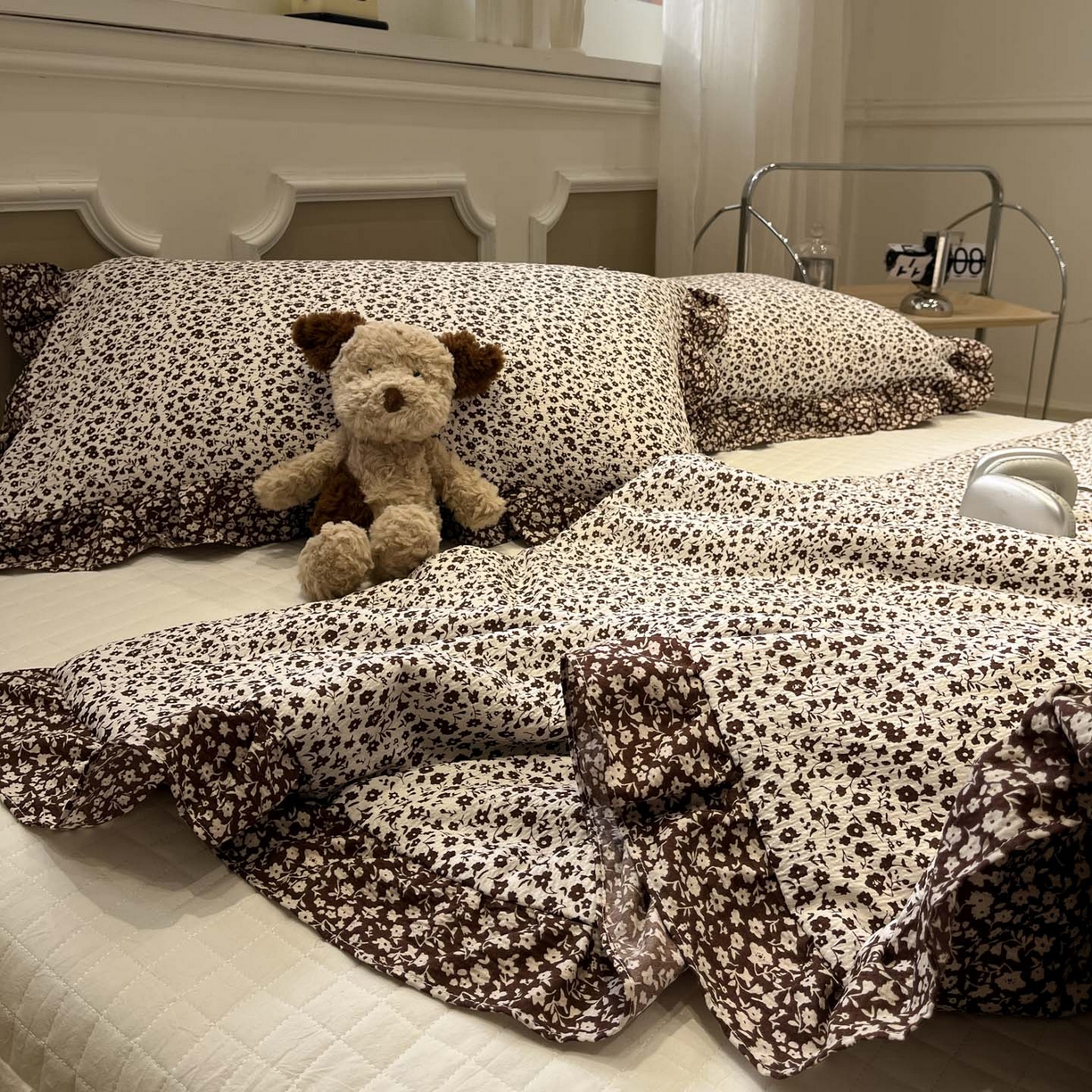 91家纺网 家纺一手货源 找家纺 一加一 2026新款复古碎花双层纱大豆夏被夏凉被空调被-纱边花眠 绽放