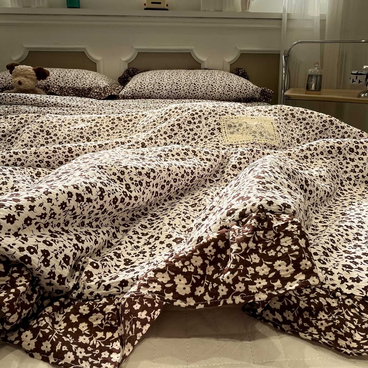 91家纺网 家纺一手货源 找家纺 一加一 2026新款复古碎花双层纱大豆夏被夏凉被空调被-纱边花眠 绽放