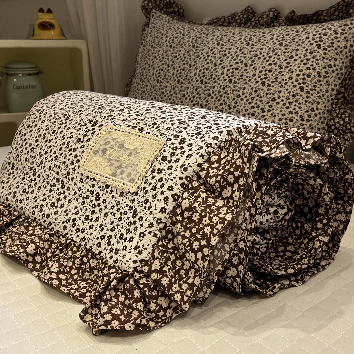 91家纺网 家纺一手货源 找家纺 一加一 2026新款复古碎花双层纱大豆夏被夏凉被空调被-纱边花眠 绽放