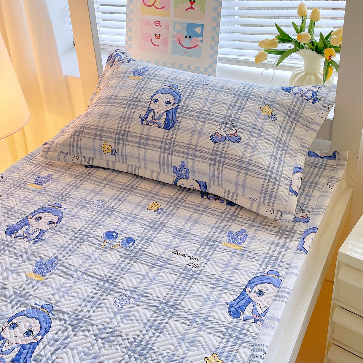 金鑫汇家纺 2026春夏新款学生床新花型老粗布床盖夹棉软凉席席子可以机洗 学生床-敖丙