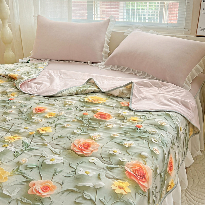 91家纺网 家纺一手货源 找家纺 栩裕纺织 2026新款（常年不断货）5D立体凉感丝夏被仿锦氨空调被冰淇淋夏凉被 繁花似锦