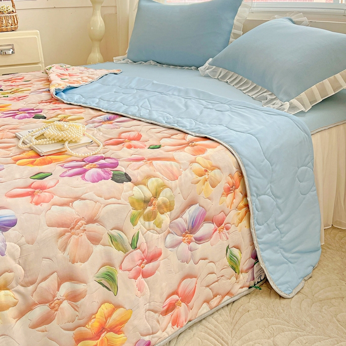 91家纺网 家纺一手货源 找家纺 栩裕纺织 2026新款（常年不断货）5D立体凉感丝夏被仿锦氨空调被冰淇淋夏凉被 五彩缤纷