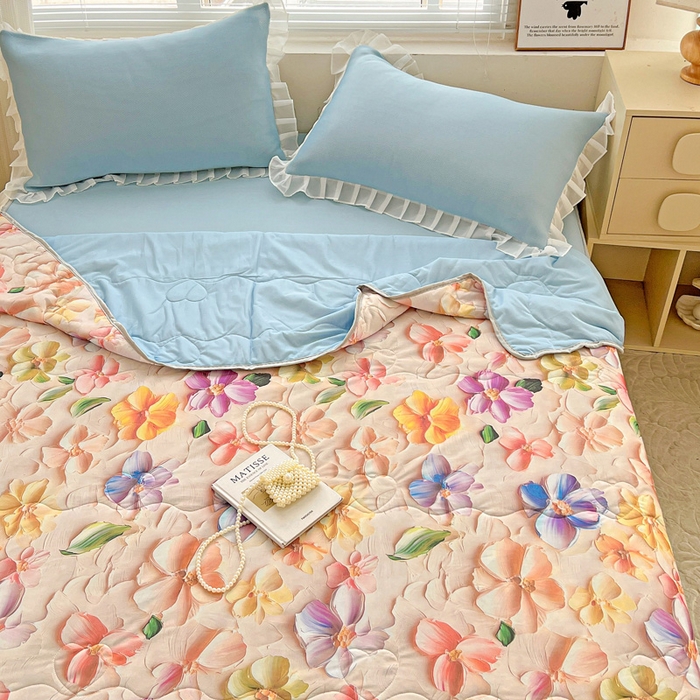 91家纺网 家纺一手货源 找家纺 栩裕纺织 2026新款（常年不断货）5D立体凉感丝夏被仿锦氨空调被冰淇淋夏凉被 五彩缤纷