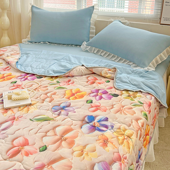 91家纺网 家纺一手货源 找家纺 栩裕纺织 2026新款（常年不断货）5D立体凉感丝夏被仿锦氨空调被冰淇淋夏凉被 五彩缤纷