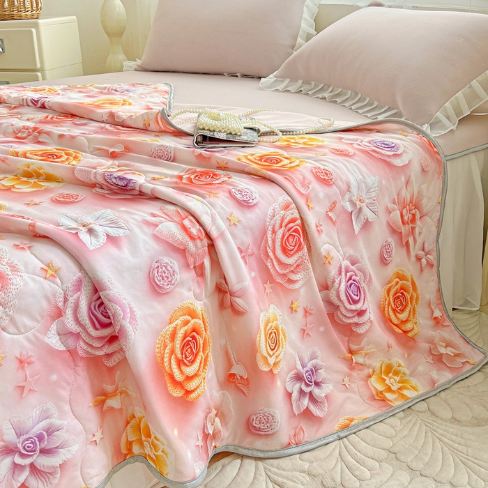 91家纺网 家纺一手货源 找家纺 栩裕纺织 2026新款（常年不断货）5D立体凉感丝夏被仿锦氨空调被冰淇淋夏凉被 爱心玫瑰