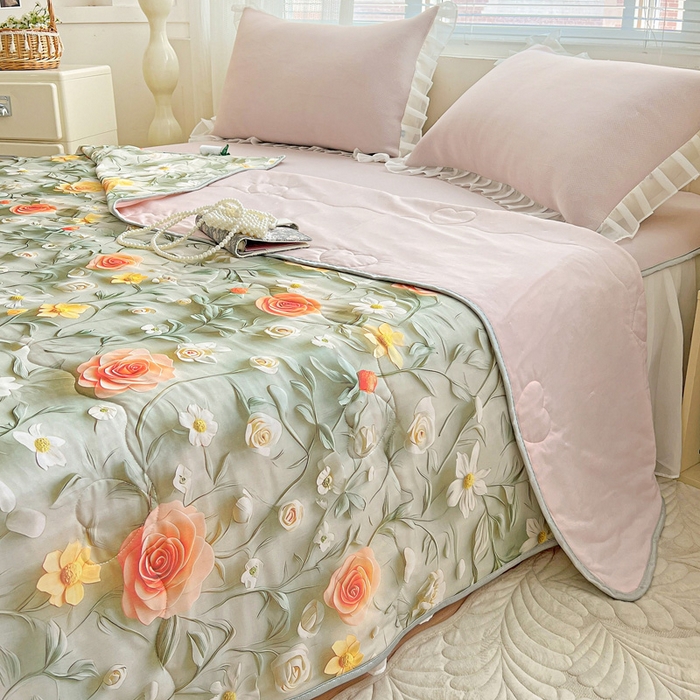 91家纺网 家纺一手货源 找家纺 栩裕纺织 2026新款（常年不断货）5D立体凉感丝夏被仿锦氨空调被冰淇淋夏凉被 繁花似锦