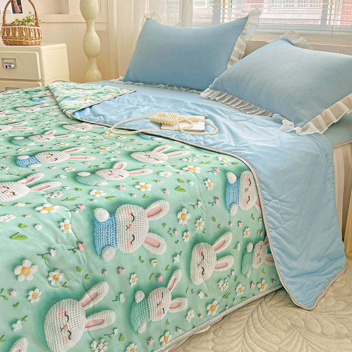 91家纺网 家纺一手货源 找家纺 栩裕纺织 2026新款（常年不断货）5D立体凉感丝夏被仿锦氨空调被冰淇淋夏凉被 乖乖兔