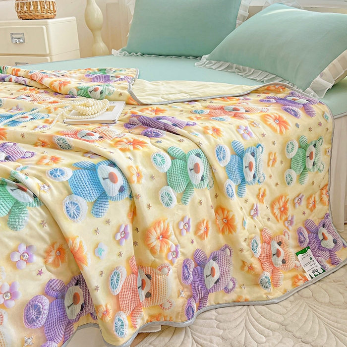 91家纺网 家纺一手货源 找家纺 栩裕纺织 2026新款（常年不断货）5D立体凉感丝夏被仿锦氨空调被冰淇淋夏凉被 可爱萌熊