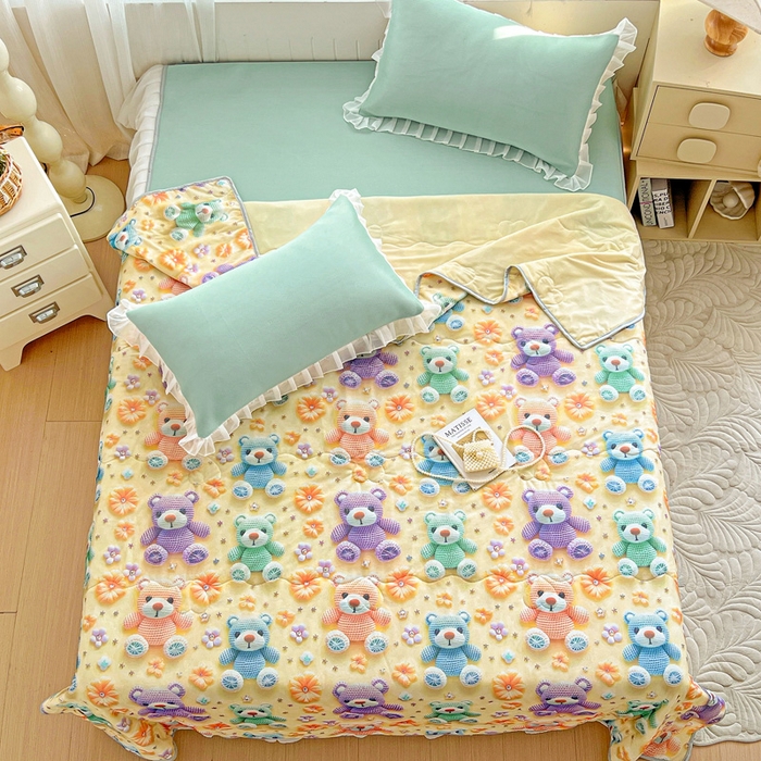 91家纺网 家纺一手货源 找家纺 栩裕纺织 2026新款（常年不断货）5D立体凉感丝夏被仿锦氨空调被冰淇淋夏凉被 可爱萌熊