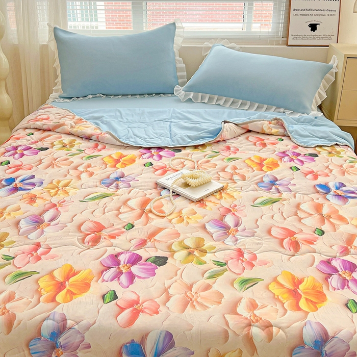 91家纺网 家纺一手货源 找家纺 栩裕纺织 2026新款（常年不断货）5D立体凉感丝夏被仿锦氨空调被冰淇淋夏凉被 五彩缤纷