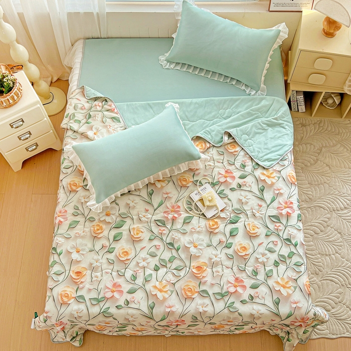 91家纺网 家纺一手货源 找家纺 栩裕纺织 2026新款（常年不断货）5D立体凉感丝夏被仿锦氨空调被冰淇淋夏凉被 爱心玫瑰