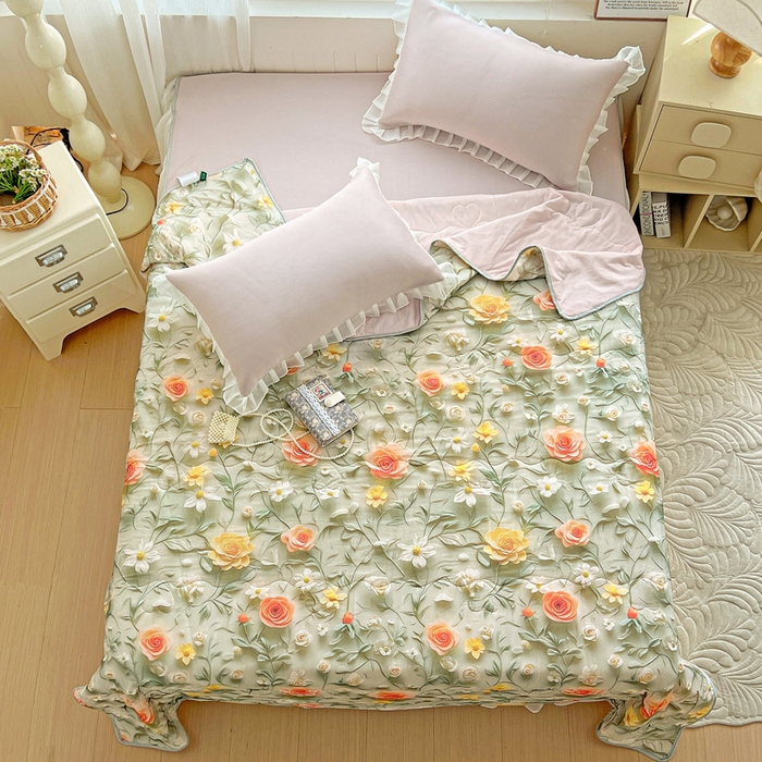 91家纺网 家纺一手货源 找家纺 栩裕纺织 2026新款（常年不断货）5D立体凉感丝夏被仿锦氨空调被冰淇淋夏凉被 繁花似锦