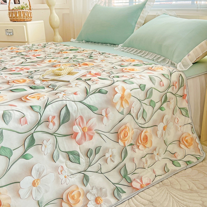 91家纺网 家纺一手货源 找家纺 栩裕纺织 2026新款（常年不断货）5D立体凉感丝夏被仿锦氨空调被冰淇淋夏凉被 花儿朵朵