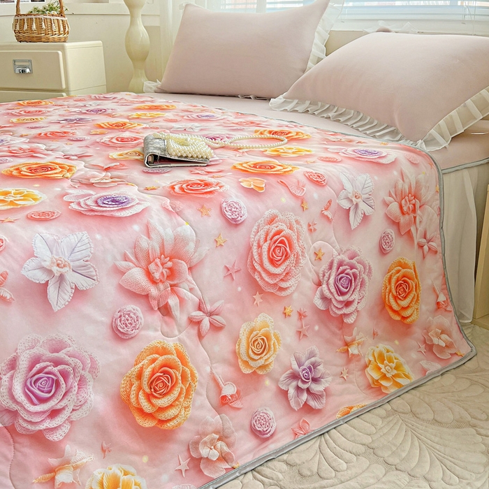 91家纺网 家纺一手货源 找家纺 栩裕纺织 2026新款（常年不断货）5D立体凉感丝夏被仿锦氨空调被冰淇淋夏凉被 爱心玫瑰