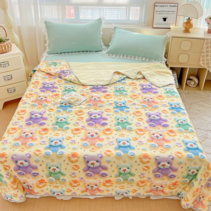 91家纺网 家纺一手货源 找家纺 栩裕纺织 2026新款（常年不断货）5D立体凉感丝夏被仿锦氨空调被冰淇淋夏凉被 可爱萌熊