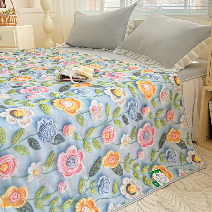 91家纺网 家纺一手货源 找家纺 栩裕纺织 2026新款（常年不断货）5D立体凉感丝夏被仿锦氨空调被冰淇淋夏凉被 小花园