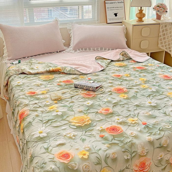 91家纺网 家纺一手货源 找家纺 栩裕纺织 2026新款（常年不断货）5D立体凉感丝夏被仿锦氨空调被冰淇淋夏凉被 繁花似锦