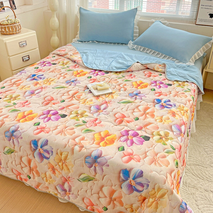 91家纺网 家纺一手货源 找家纺 栩裕纺织 2026新款（常年不断货）5D立体凉感丝夏被仿锦氨空调被冰淇淋夏凉被 五彩缤纷