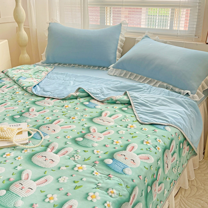 91家纺网 家纺一手货源 找家纺 栩裕纺织 2026新款（常年不断货）5D立体凉感丝夏被仿锦氨空调被冰淇淋夏凉被 乖乖兔