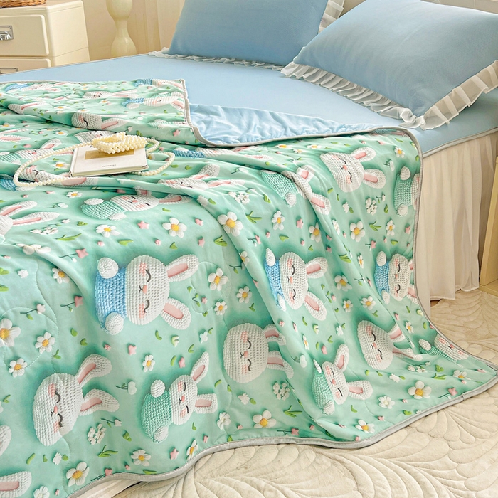 91家纺网 家纺一手货源 找家纺 栩裕纺织 2026新款（常年不断货）5D立体凉感丝夏被仿锦氨空调被冰淇淋夏凉被 乖乖兔