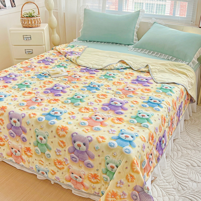 91家纺网 家纺一手货源 找家纺 栩裕纺织 2026新款（常年不断货）5D立体凉感丝夏被仿锦氨空调被冰淇淋夏凉被 可爱萌熊