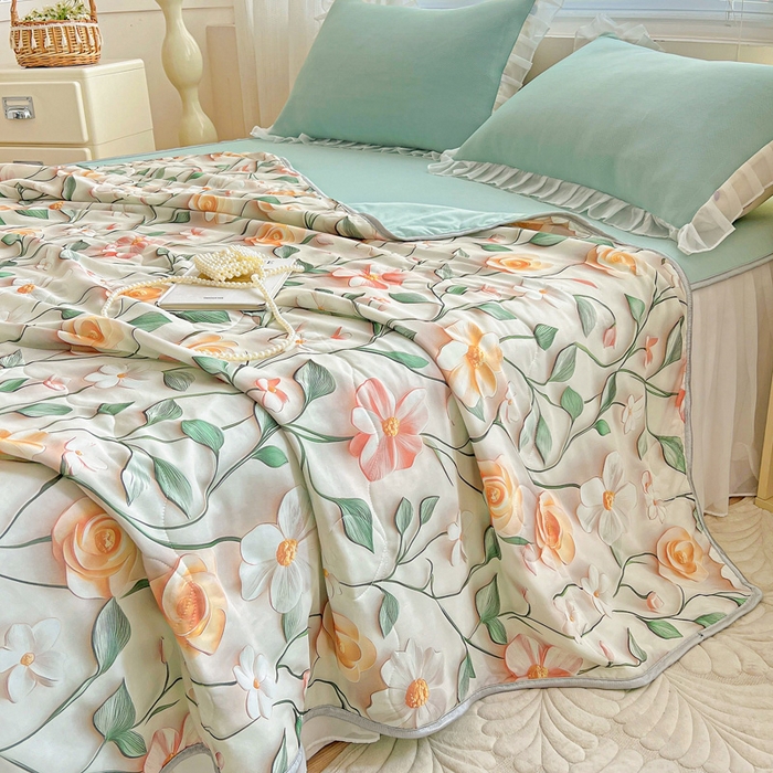 91家纺网 家纺一手货源 找家纺 栩裕纺织 2026新款（常年不断货）5D立体凉感丝夏被仿锦氨空调被冰淇淋夏凉被 花儿朵朵