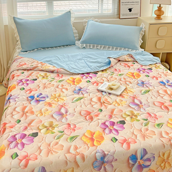 91家纺网 家纺一手货源 找家纺 栩裕纺织 2026新款（常年不断货）5D立体凉感丝夏被仿锦氨空调被冰淇淋夏凉被 五彩缤纷