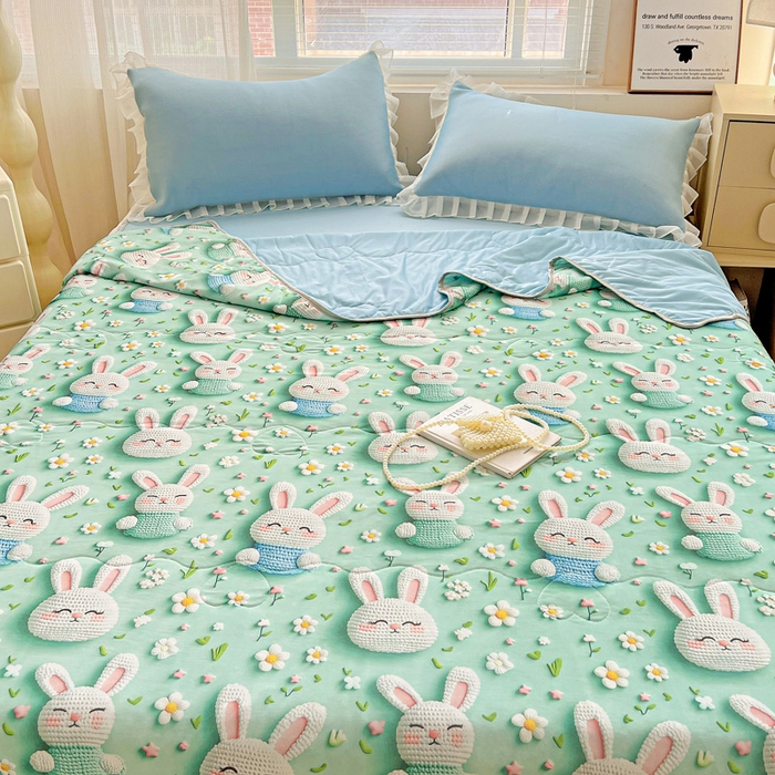 91家纺网 家纺一手货源 找家纺 栩裕纺织 2026新款（常年不断货）5D立体凉感丝夏被仿锦氨空调被冰淇淋夏凉被 乖乖兔