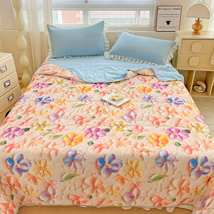 91家纺网 家纺一手货源 找家纺 栩裕纺织 2026新款（常年不断货）5D立体凉感丝夏被仿锦氨空调被冰淇淋夏凉被 五彩缤纷