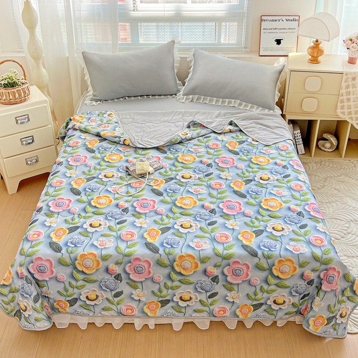 栩裕纺织 2026新款（常年不断货）5D立体凉感丝夏被仿锦氨空调被冰淇淋夏凉被 小花园