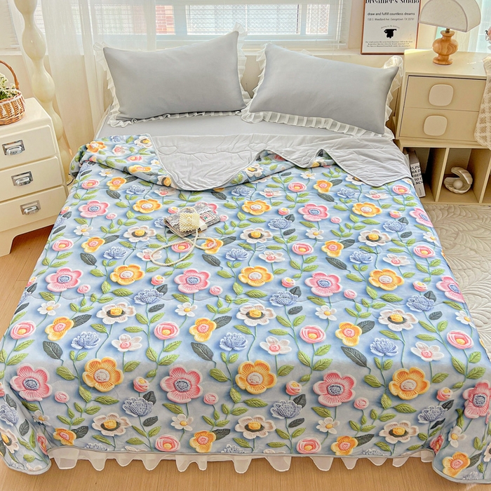 91家纺网 家纺一手货源 找家纺 栩裕纺织 2026新款（常年不断货）5D立体凉感丝夏被仿锦氨空调被冰淇淋夏凉被 小花园