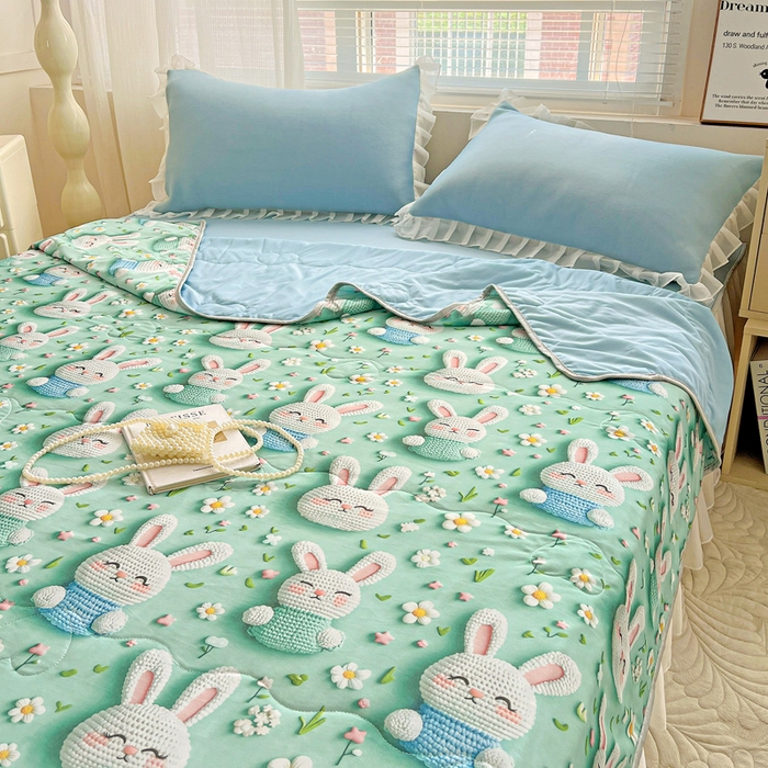 91家纺网 家纺一手货源 找家纺 栩裕纺织 2026新款（常年不断货）5D立体凉感丝夏被仿锦氨空调被冰淇淋夏凉被 乖乖兔