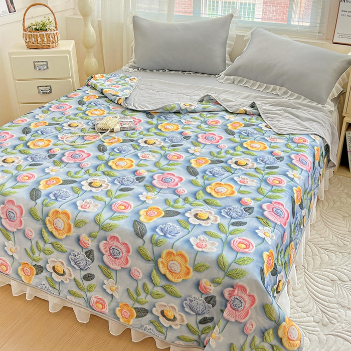 91家纺网 家纺一手货源 找家纺 栩裕纺织 2026新款（常年不断货）5D立体凉感丝夏被仿锦氨空调被冰淇淋夏凉被 小花园