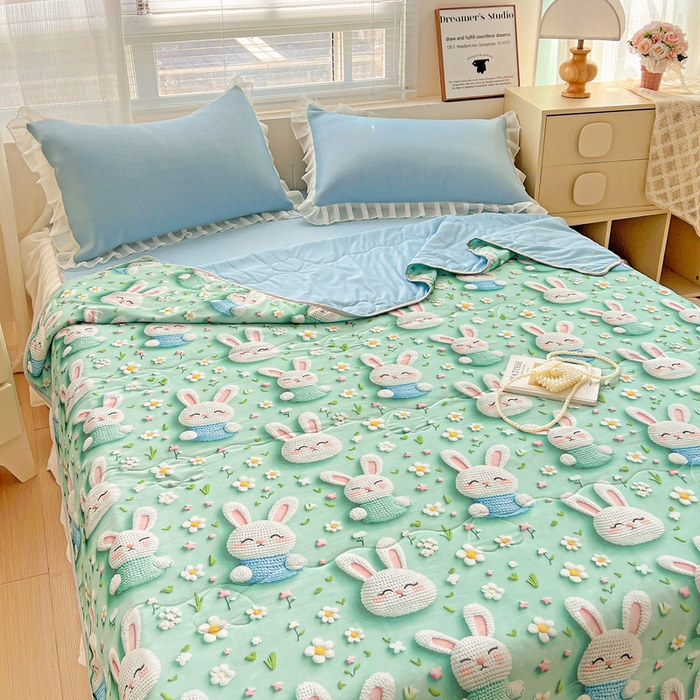 91家纺网 家纺一手货源 找家纺 栩裕纺织 2026新款（常年不断货）5D立体凉感丝夏被仿锦氨空调被冰淇淋夏凉被 乖乖兔