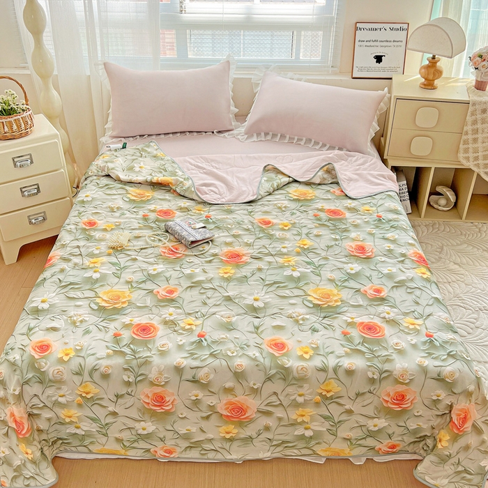 91家纺网 家纺一手货源 找家纺 栩裕纺织 2026新款（常年不断货）5D立体凉感丝夏被仿锦氨空调被冰淇淋夏凉被 繁花似锦